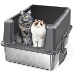Zuqqony XXXL stainless steel litter box with lid shows roomy space for large cats.