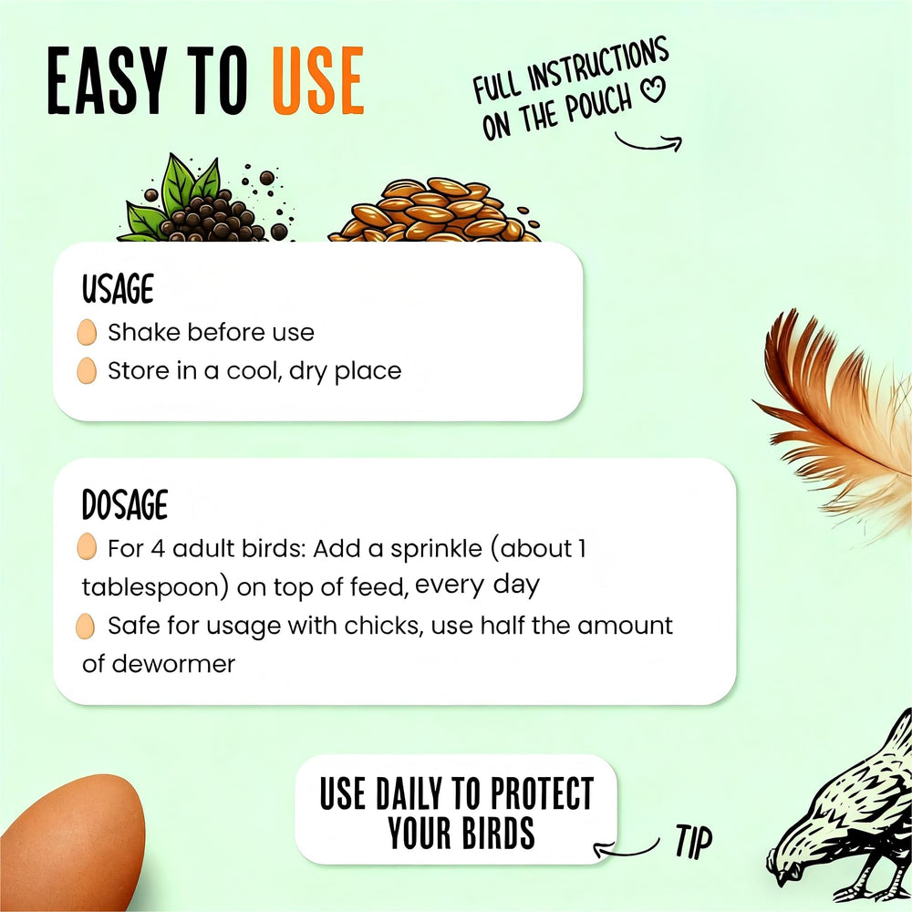 ZURPRISE dewormer powder in coop feeding reduces parasite risk.