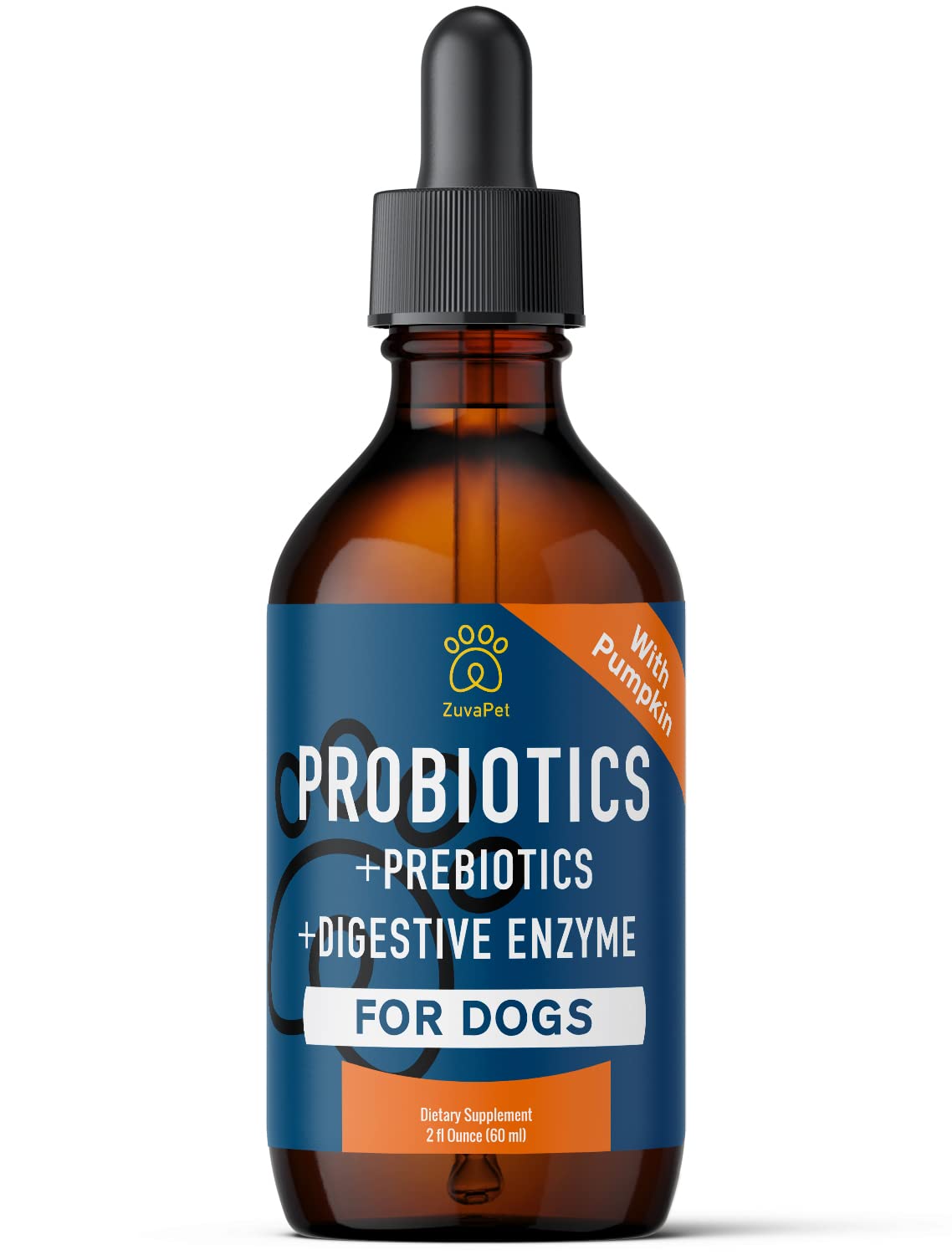 ZuvaPet Probiotics dog drops with dosing spoon for gentle administration.