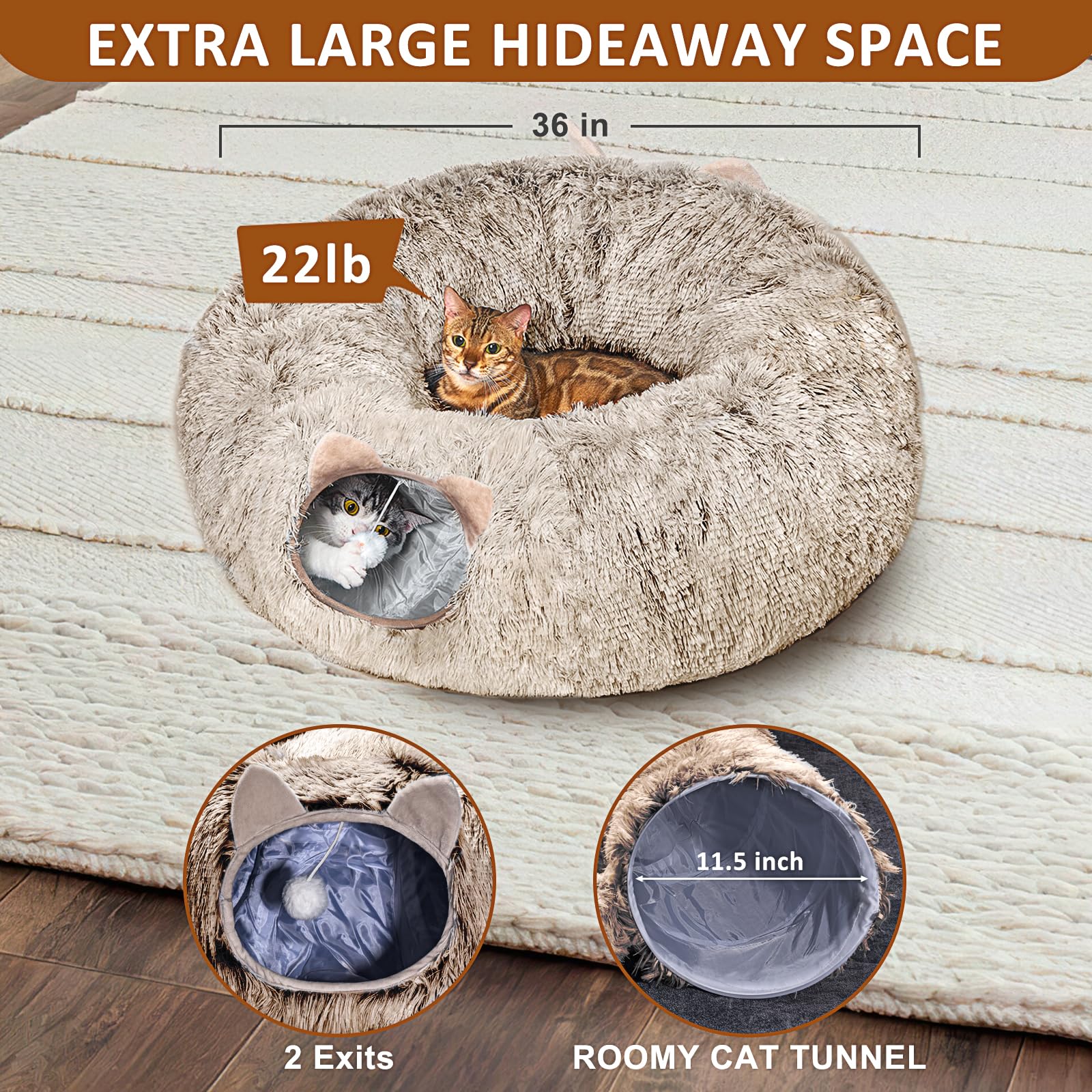 ZVBEK cat tunnel bed washable for easy cleanup after playtime