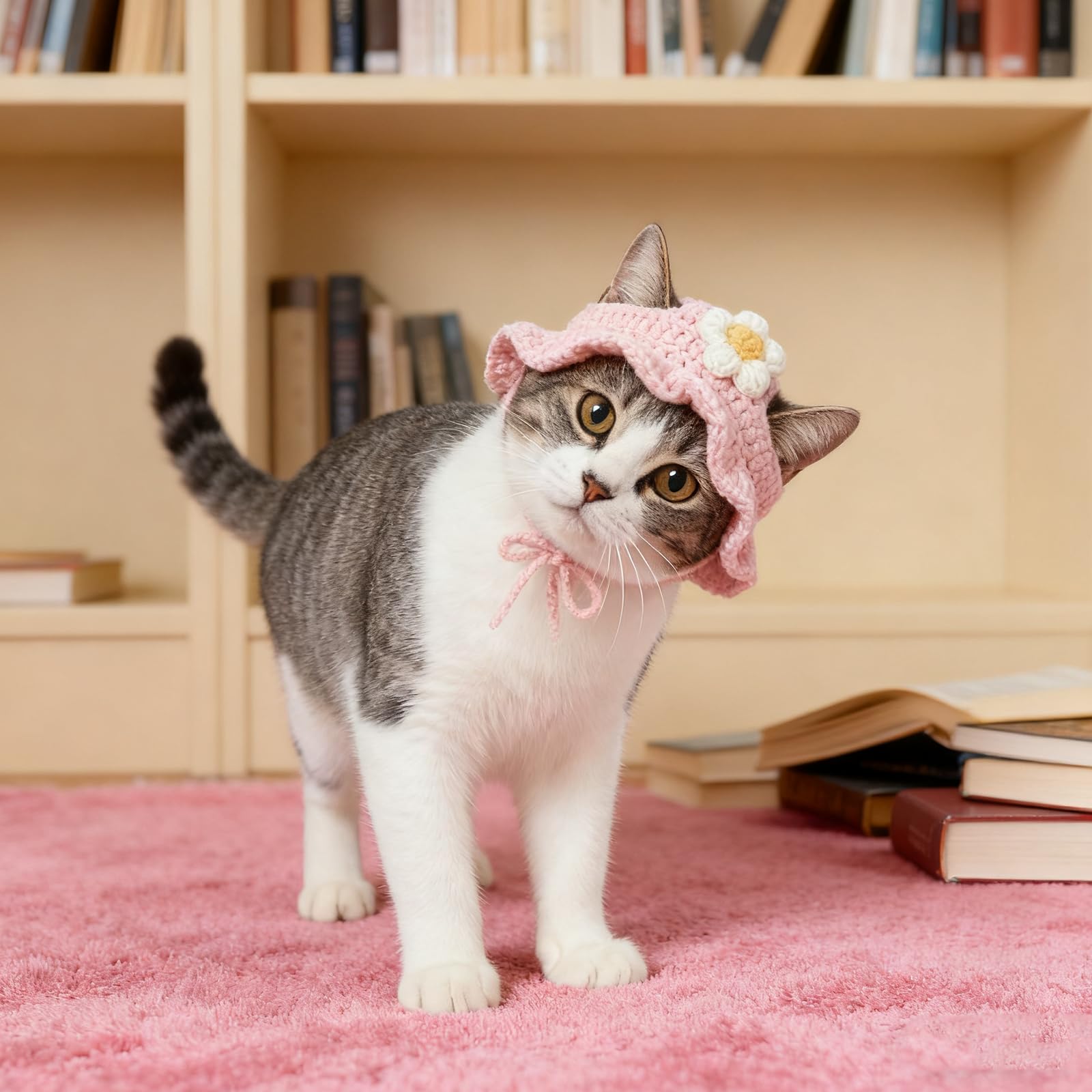 Zyghjort pink cat hat used as a pet photoshoot prop