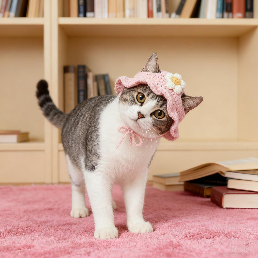 Zyghjort pink cat hat used as a pet photoshoot prop