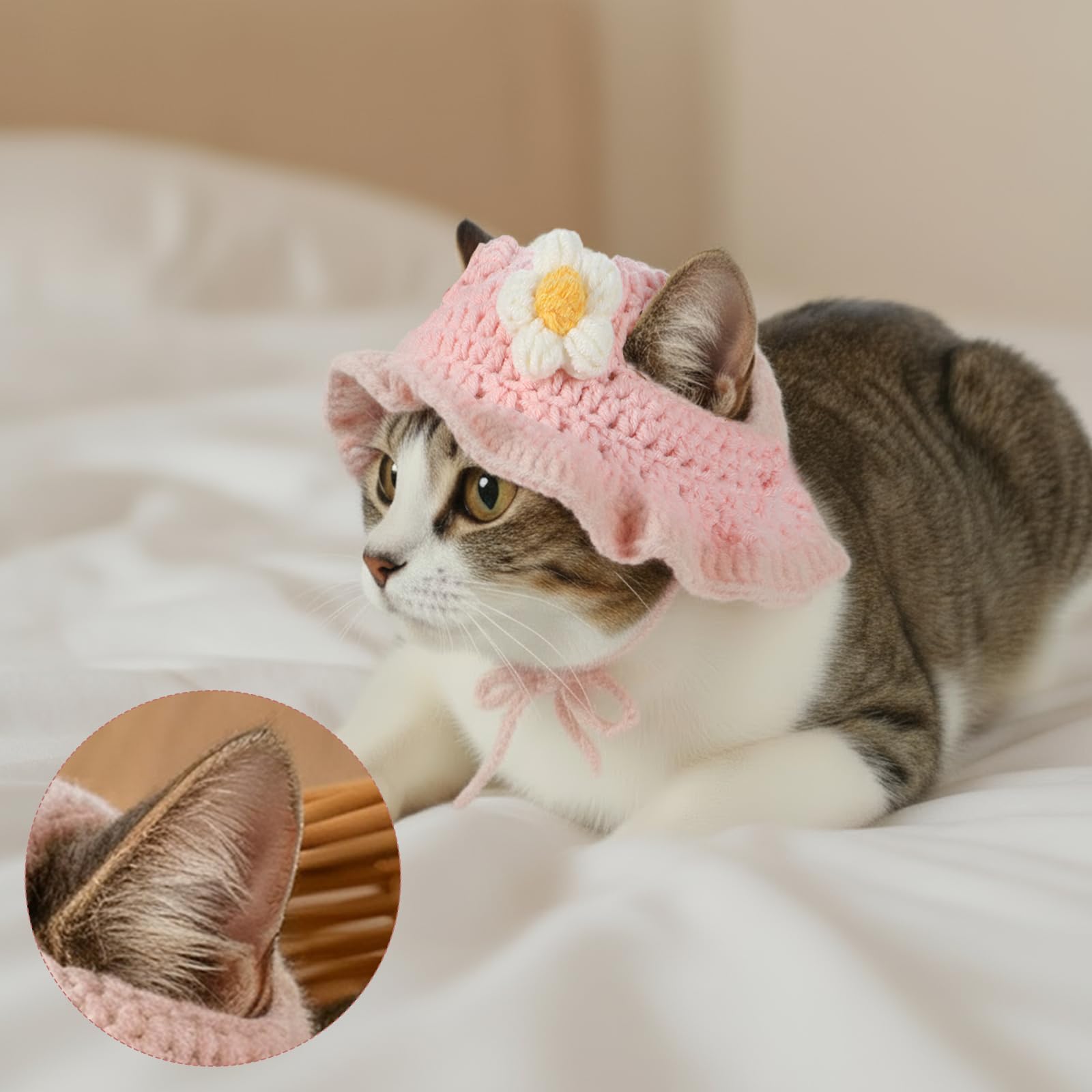 Zyghjort pink crochet hat demonstrates snug fit for small pets