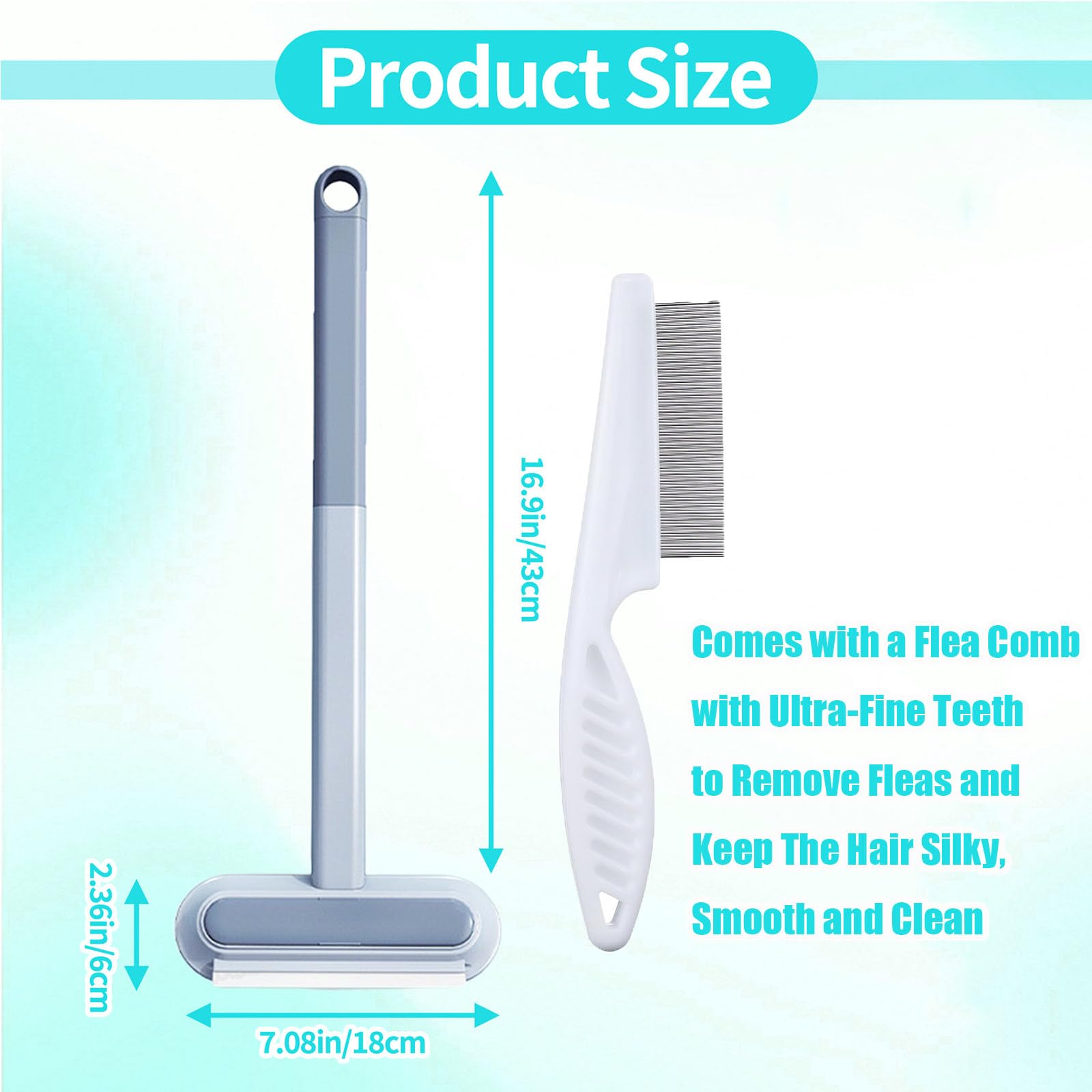 Zyluria Pet Hair Remover Brush flea comb included for hair care.