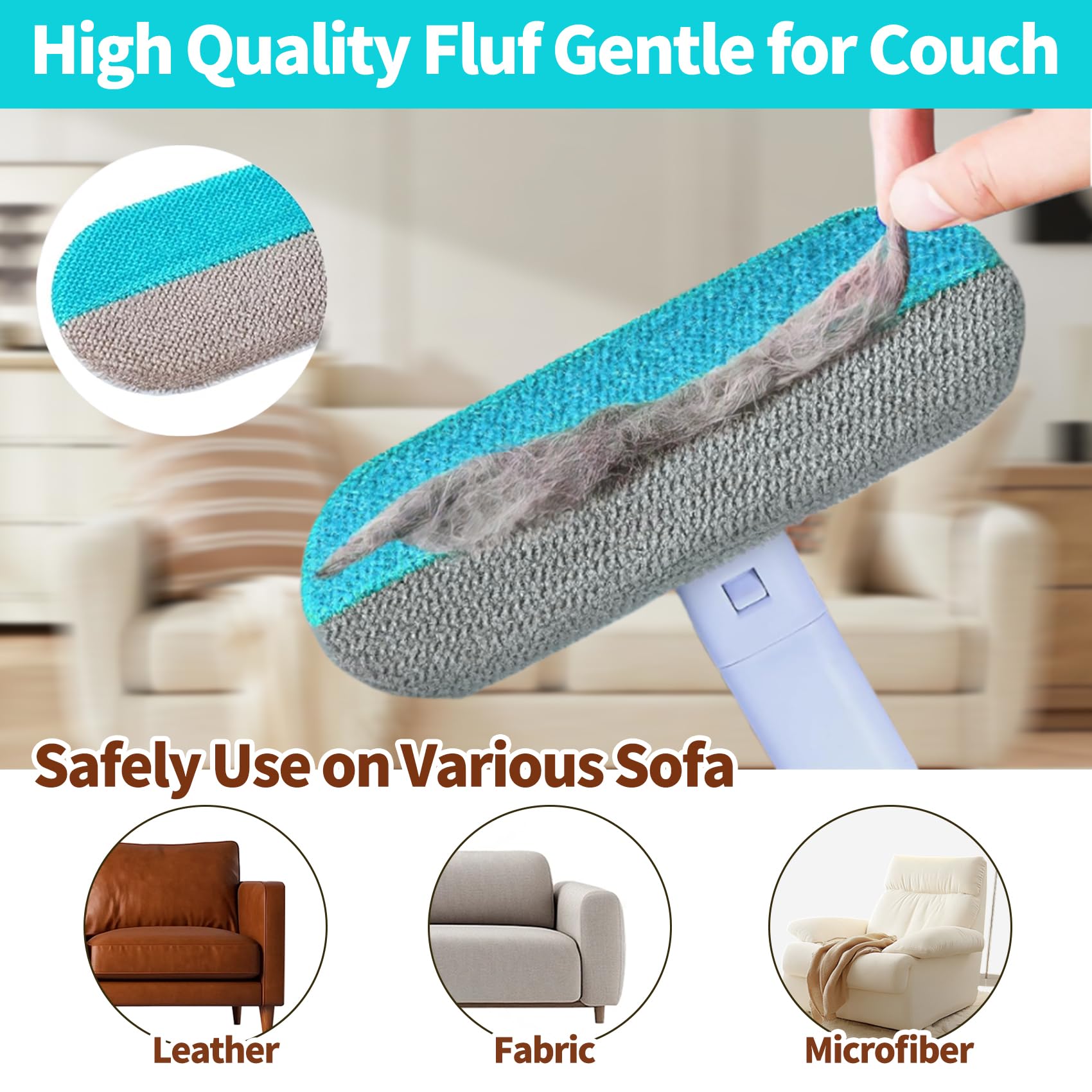 Zyluria Pet Hair Remover Brush on furniture captures pet hair effectively.