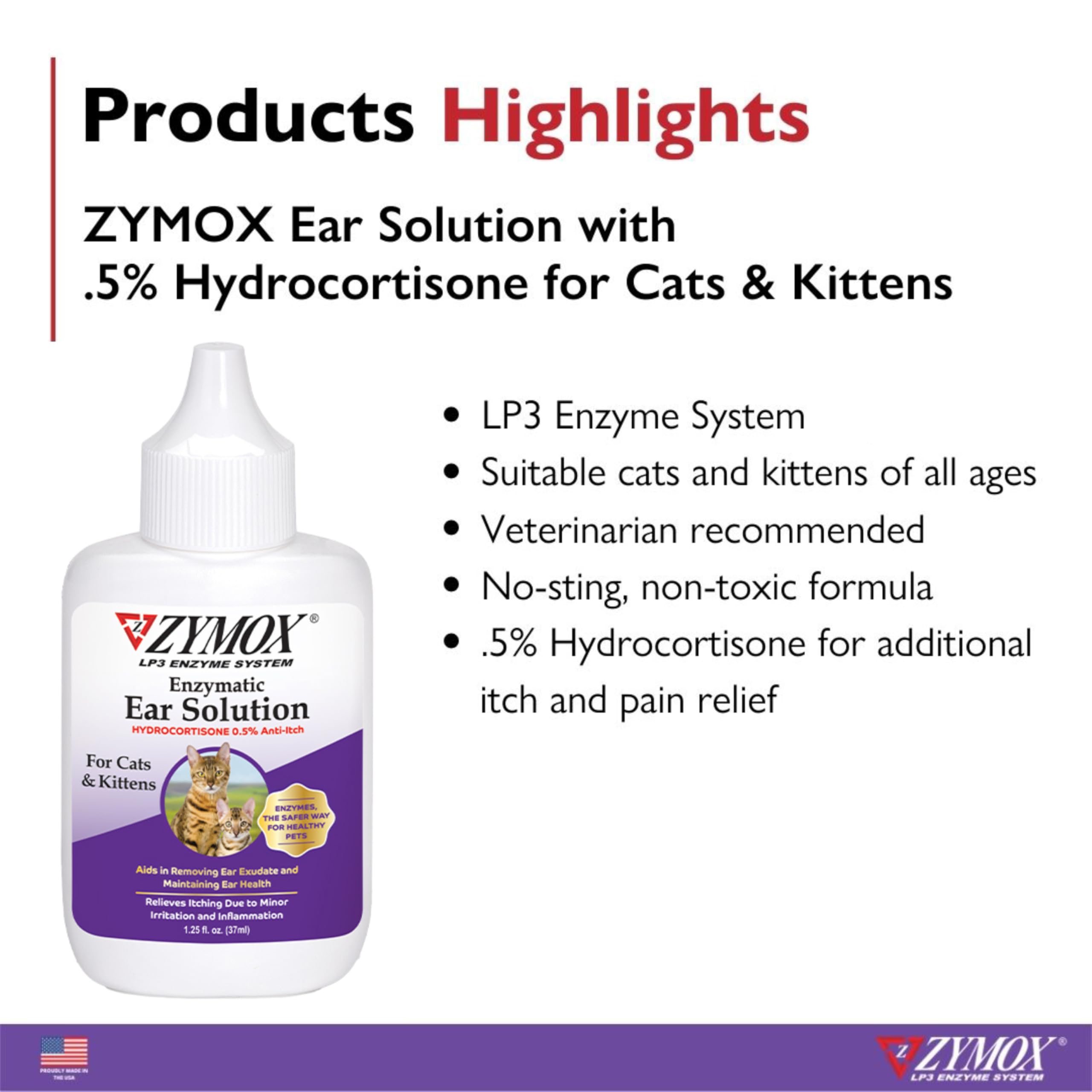 Zymox cat ear-care packaging for convenient home use