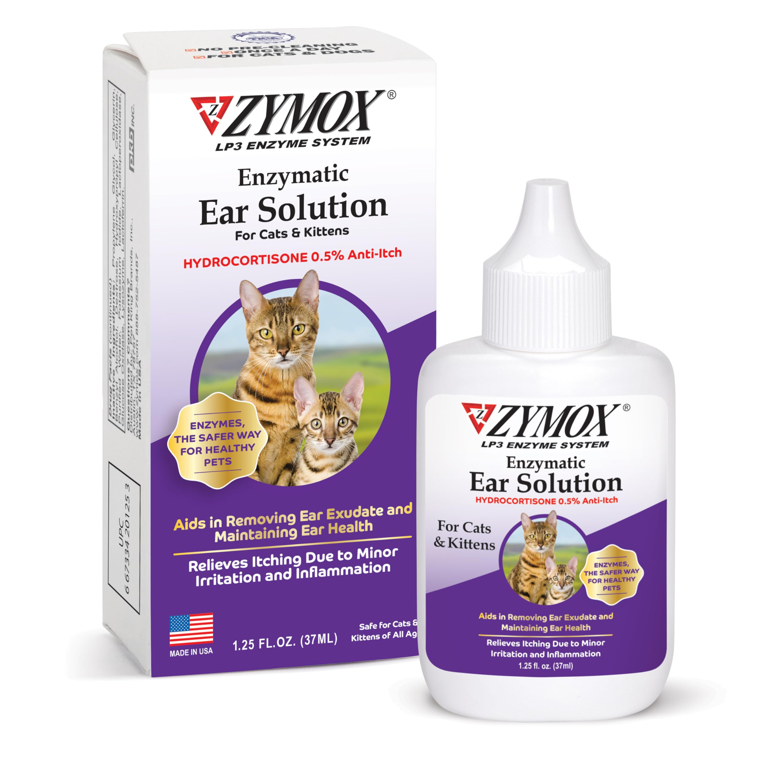 Zymox ear solution bottle closeup, enzymatic ear care