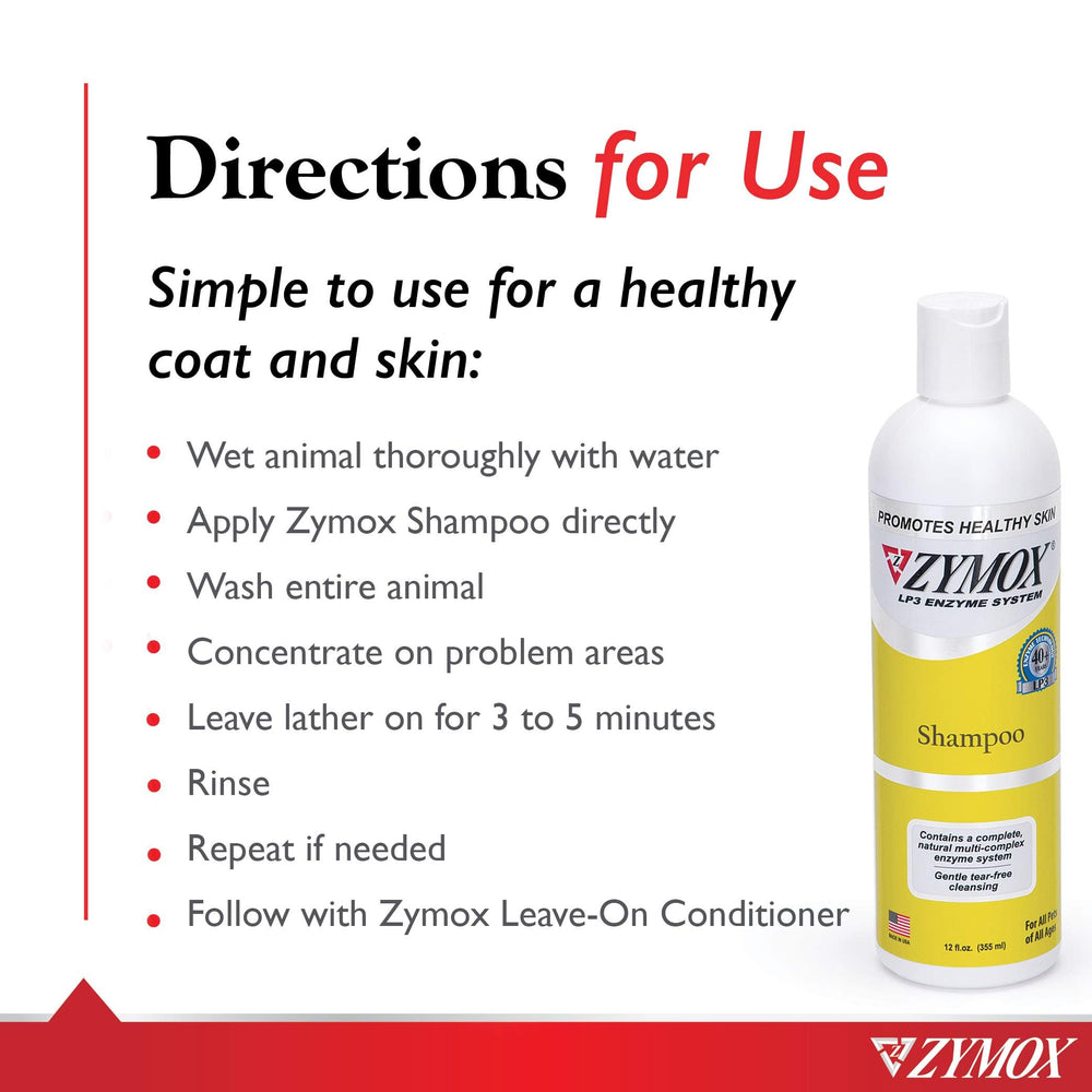 Zymox Enzymatic Shampoo labeled for all ages in pet care scene