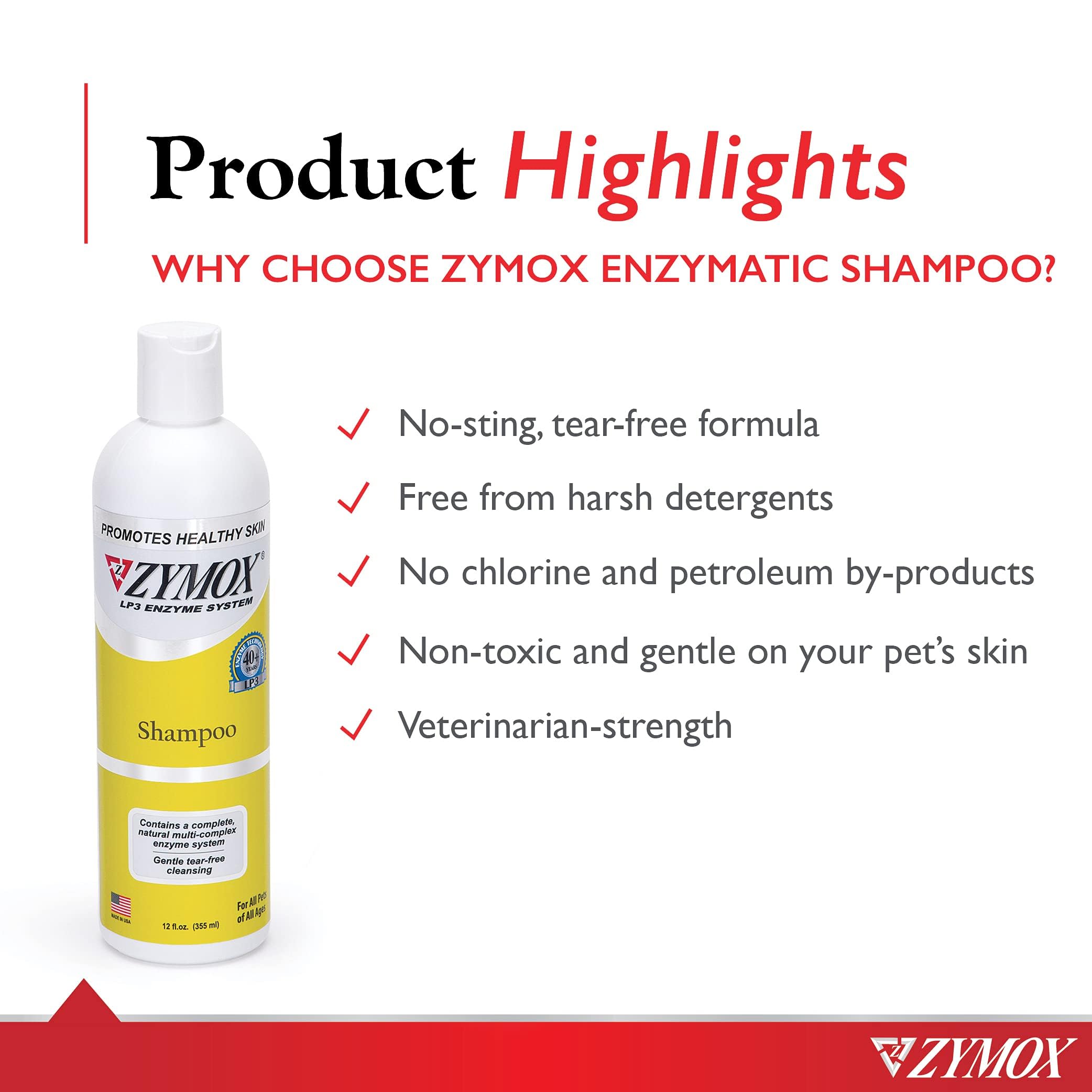 Zymox Enzymatic Shampoo applied during dog grooming supports irritation relief without sting