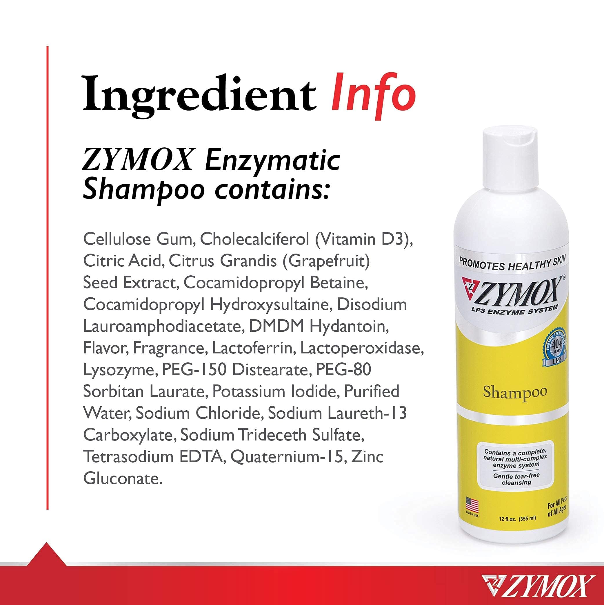 Zymox Enzymatic Shampoo illustrates hydrating formula supporting healthy skin and coat feel