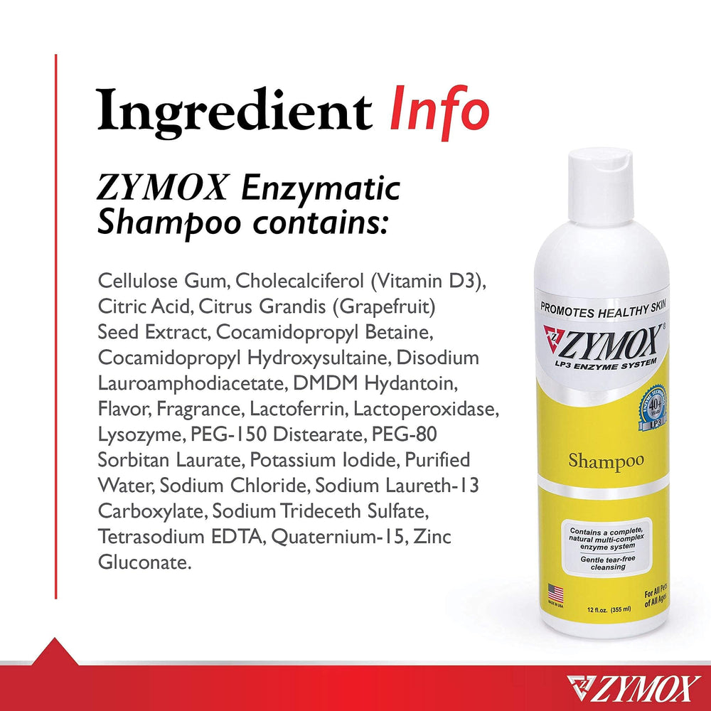 Zymox Enzymatic Shampoo illustrates hydrating formula supporting healthy skin and coat feel