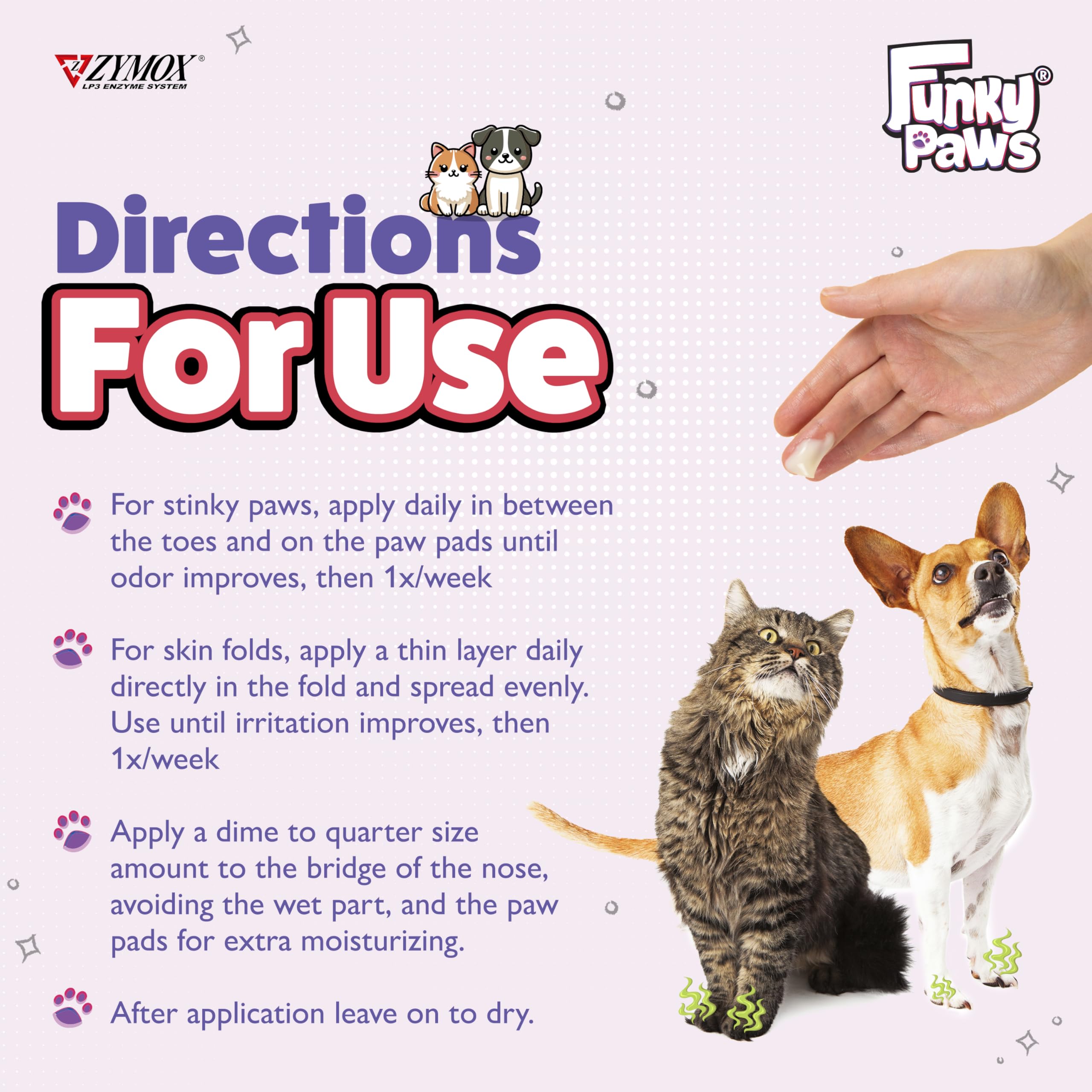 Zymox Funky Paws fragrance-free label - clean option for fragrance-sensitive pets.