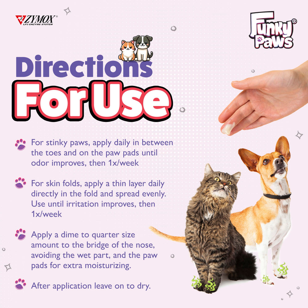 Zymox Funky Paws fragrance-free label - clean option for fragrance-sensitive pets.
