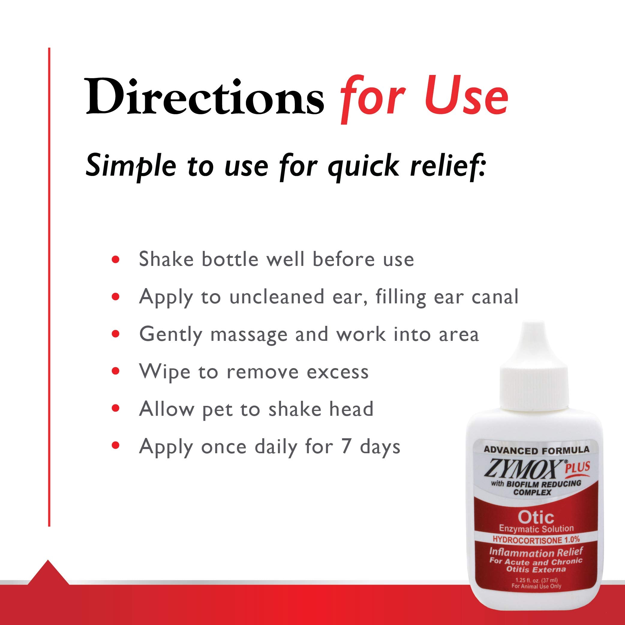 Zymox Otic Plus label closeup shows 1% hydrocortisone for itchy ears.