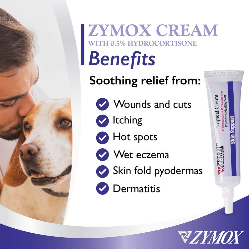 Zymox topical cream being applied with no-sting formula on a dog.