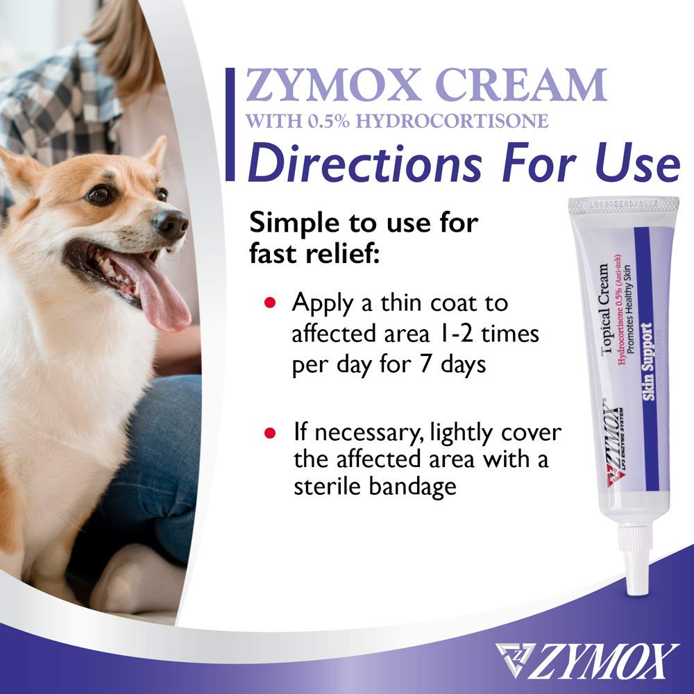 Zymox topical cream on paws and body folds addressing irritation.