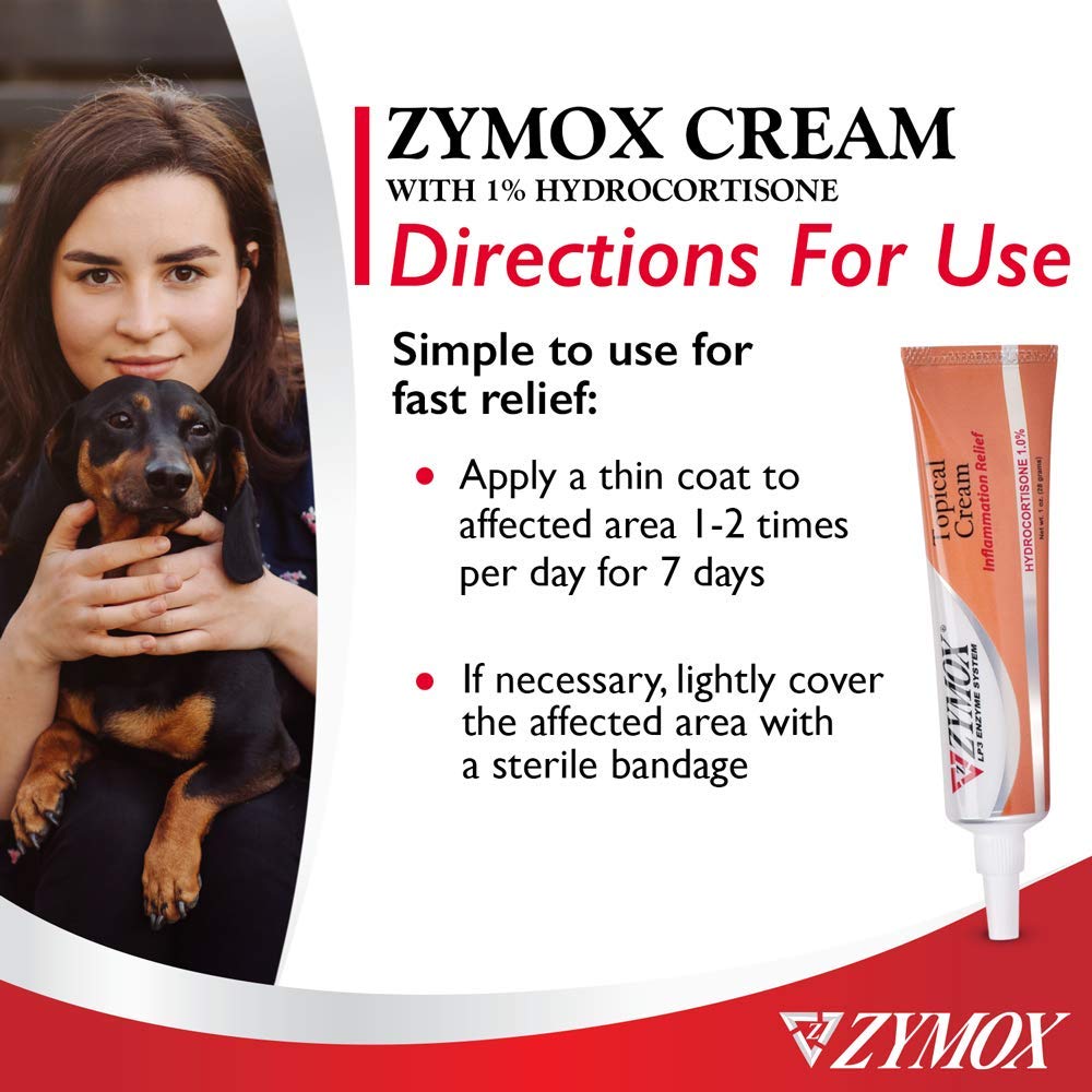 Zymox veterinarian-strength topical cream 1oz texture closeup conveys creamy formula for smooth application