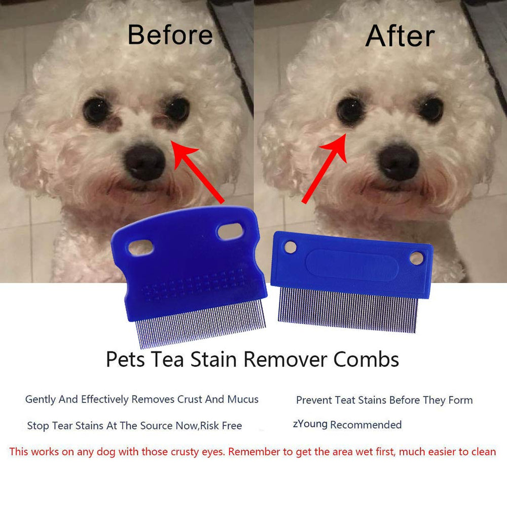 zYoung Tear Stain Remover dog comb close-up shows gentle cleaning around the eyes.