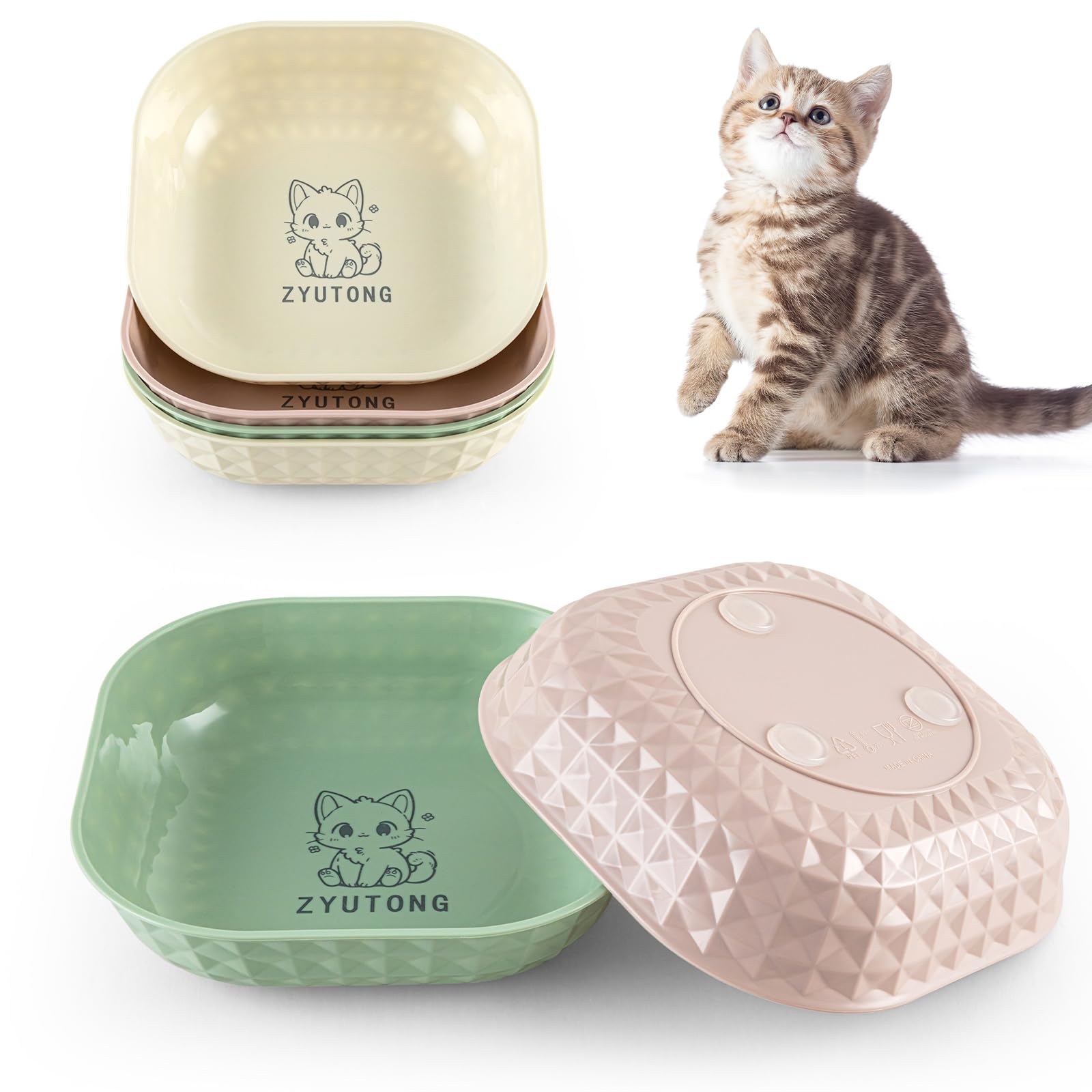 ZYUTONG 6-pack cat bowls set in vibrant colors for multi-pet meals.