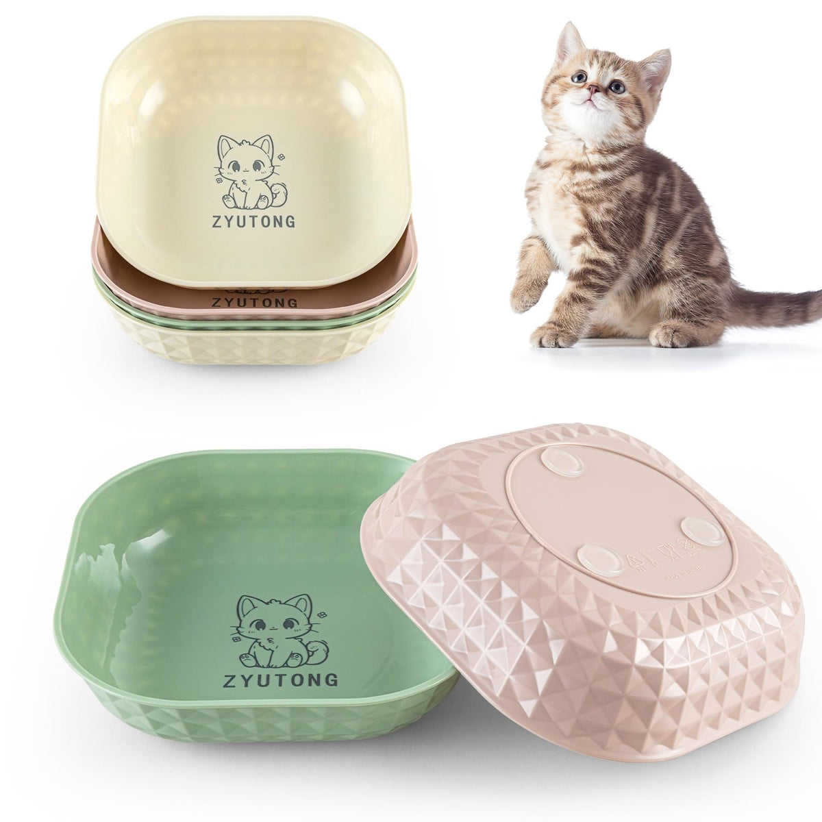 ZYUTONG 6-pack cat bowls set in vibrant colors for multi-pet meals.