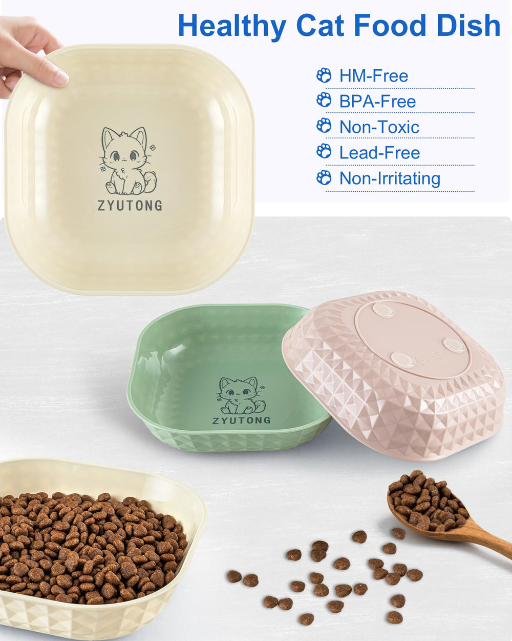 ZYUTONG dishwasher-safe cat bowls simplify cleanup after meals.
