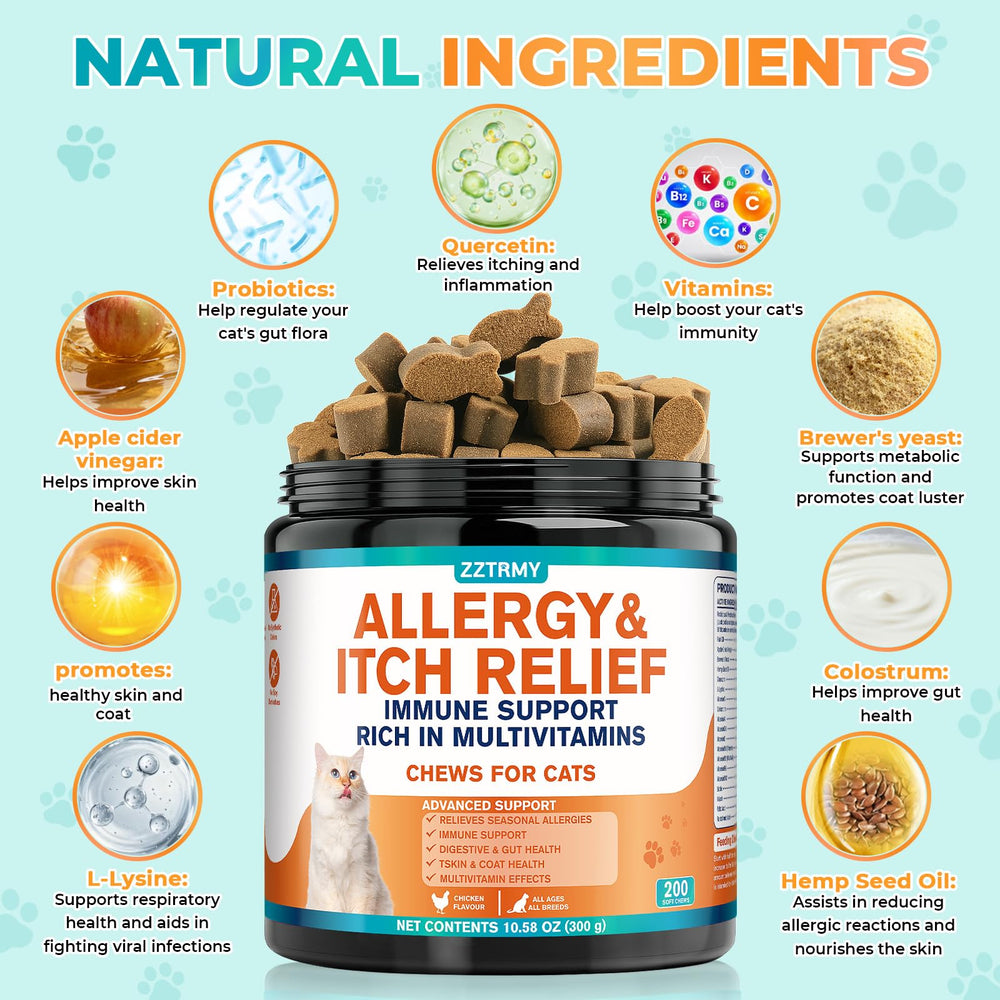 ZZTRMY cat allergy relief chews omega-3 and probiotics support skin