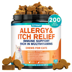 ZZTRMY cat allergy relief chews packaging highlights chicken flavor for daily use
